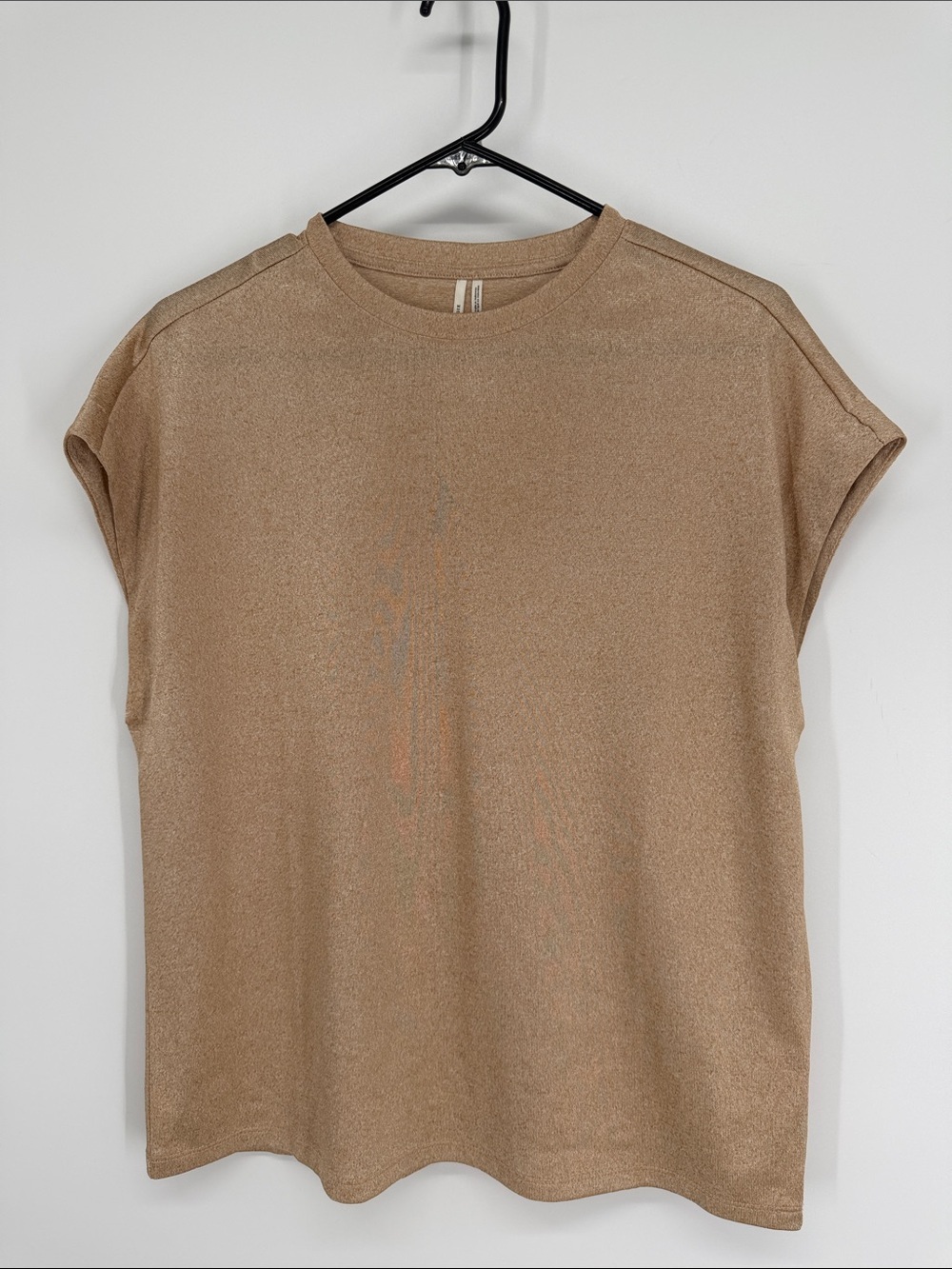 By Anthropologie Cap Sleeve Crew Neck Tee Size Medium Champagne Shimmer Finish